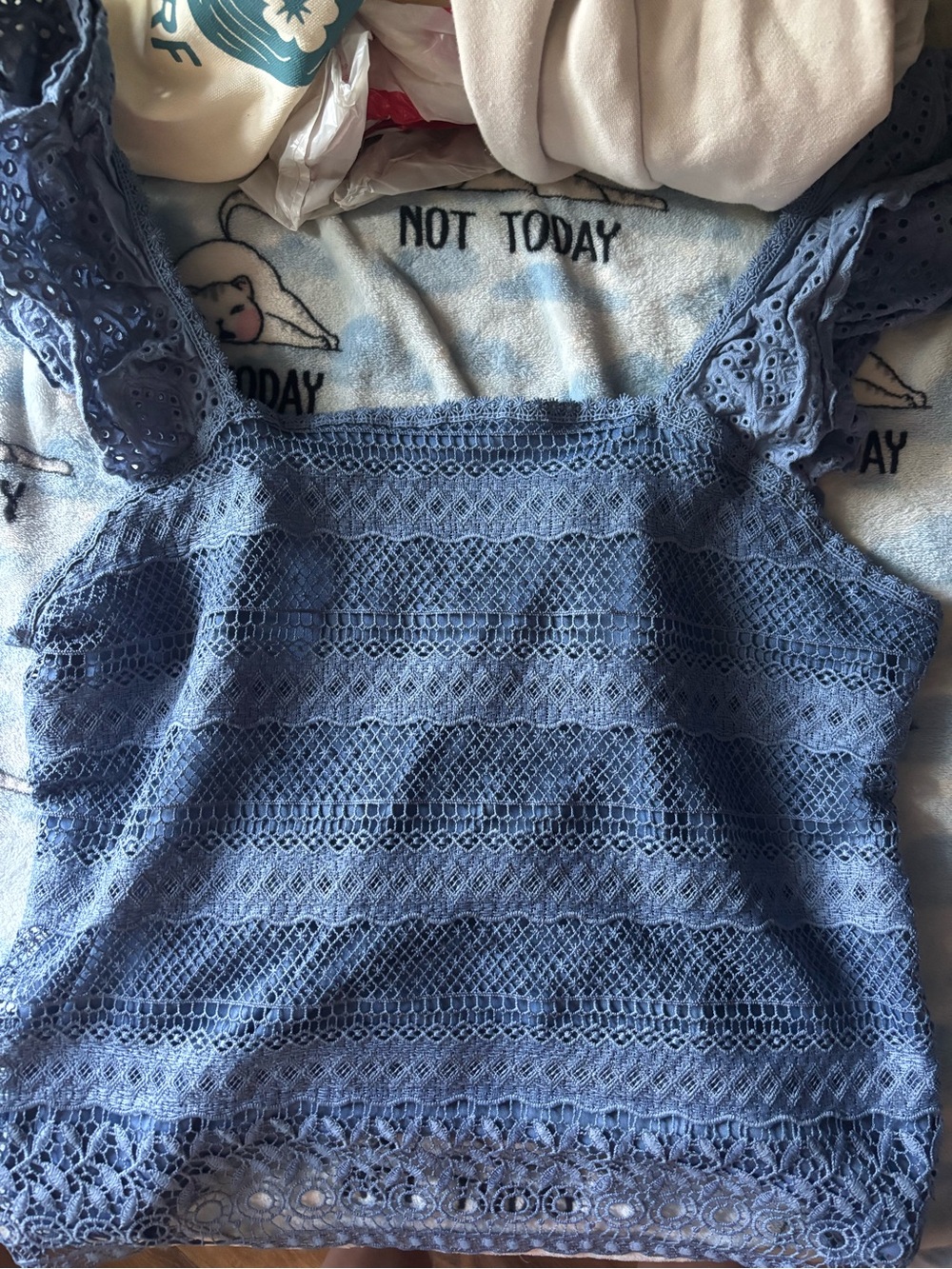 Lace Knit Square-Neck Camisole - Blue